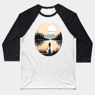 Solitary Paddleboarder in a Mountainous Sunset Scene Baseball T-Shirt